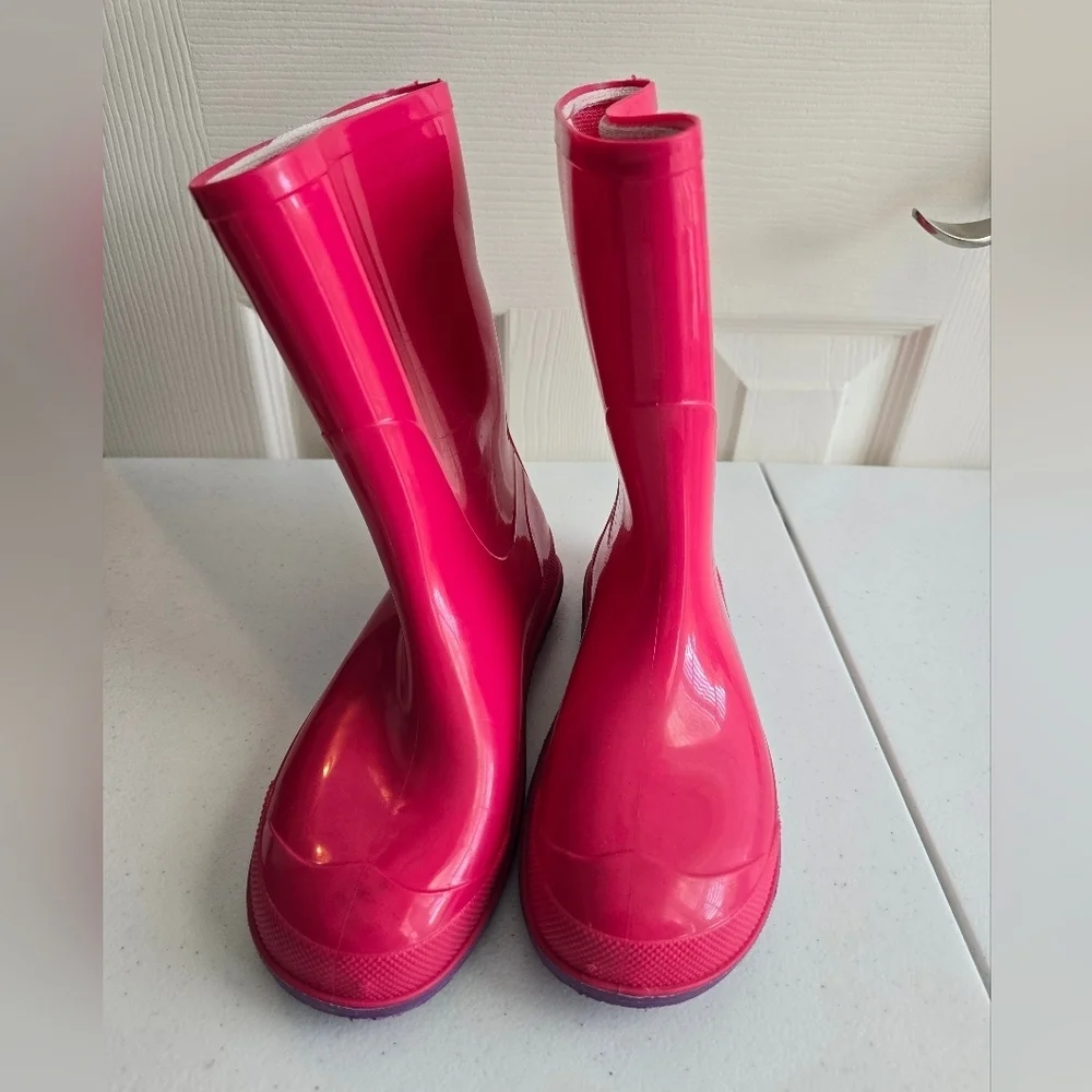 Vibrant Pink Rain Boots with Purple Soles